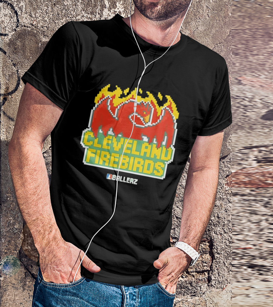 Cleveland Firebirds Ballerz Pixel Dragon Flame T-Shirt