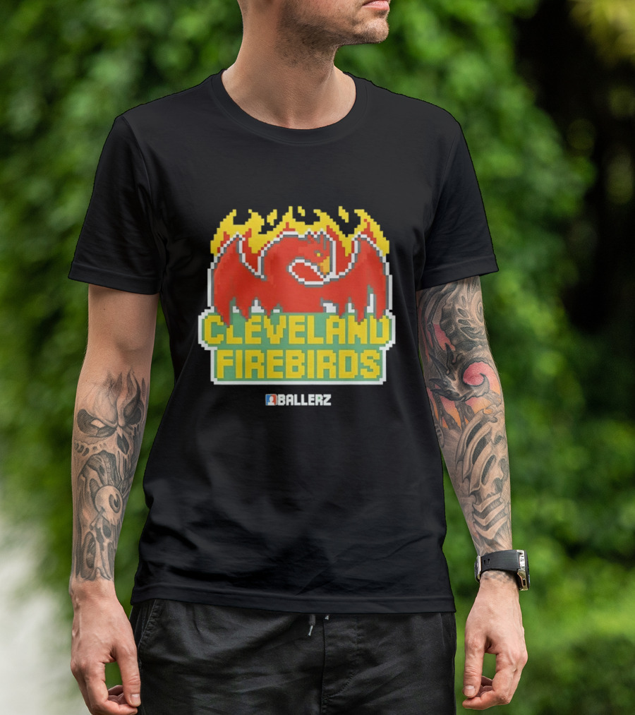 Cleveland Firebirds Ballerz Pixel Dragon Flame T-Shirt