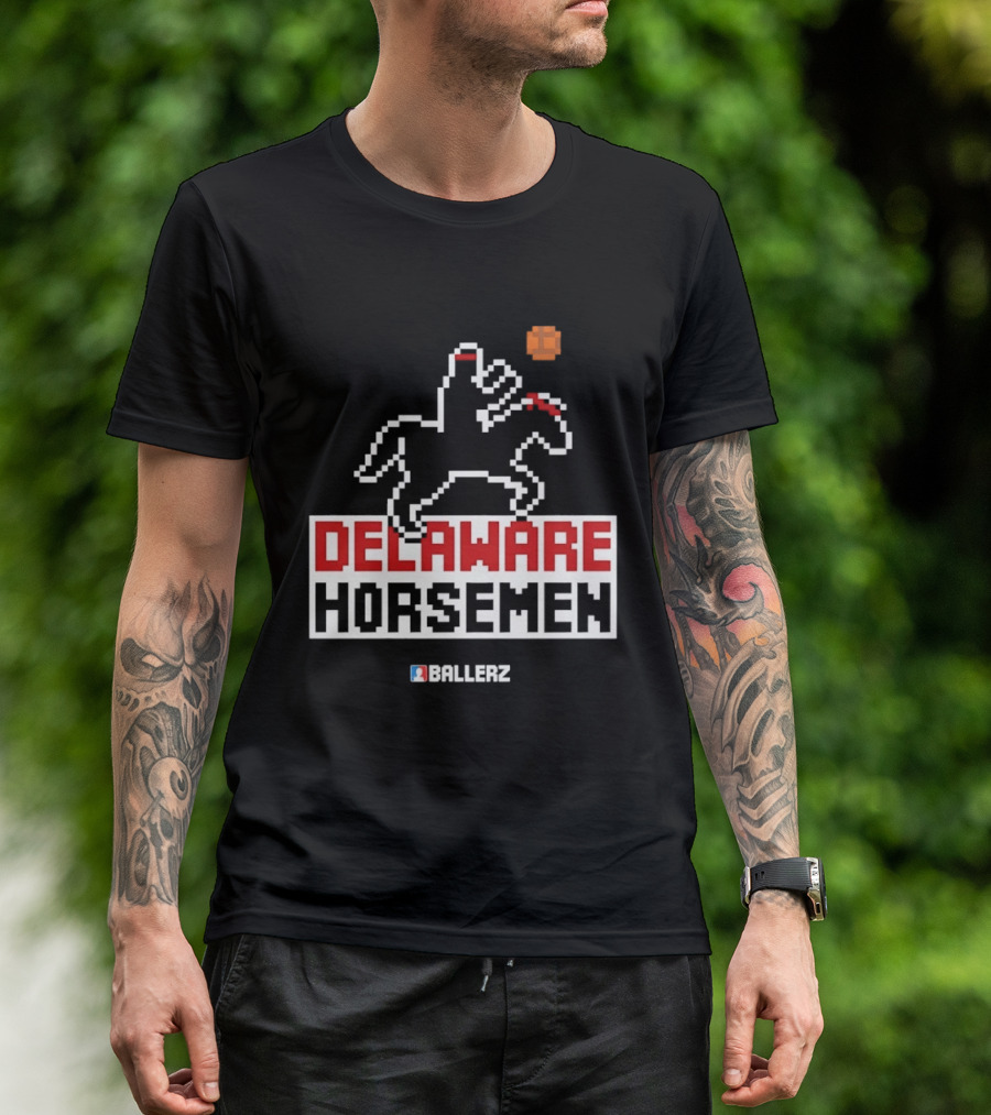 Delaware Horsemen Ballerz Pixel Art Style Basketball T-Shirt