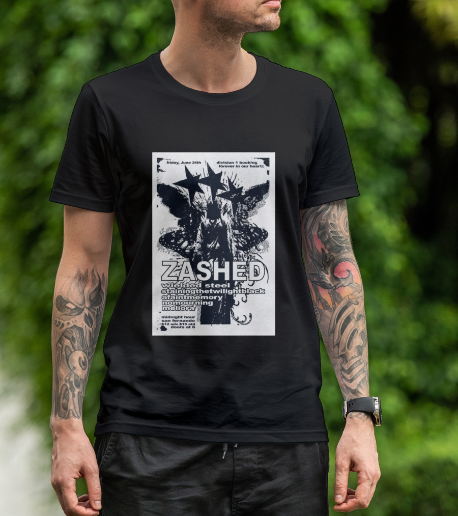 Friday June 26th San Fernando Midnight Hour Zashed Wielded Steel Stainingthetwilightblack A Faint Memory No Mourning Meliora T-Shirt