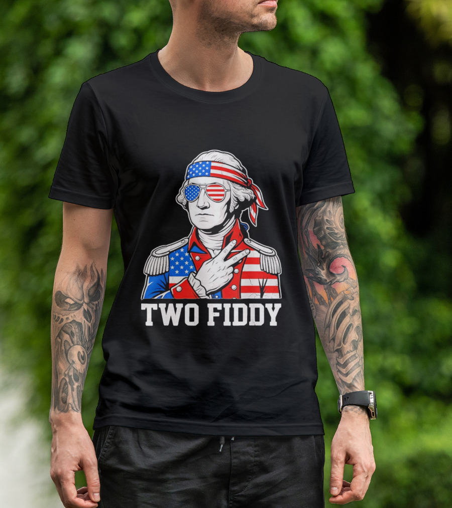 Two Fiddy George Washington American Flag 250th Anniversary T-Shirt