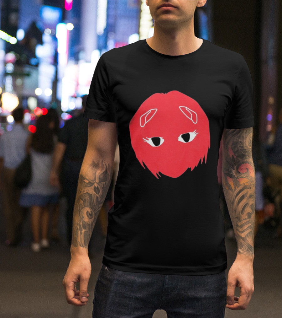 Otaku Desu Mobb Stay At Home Mask Anime Face Red Hair Eyes T-Shirt