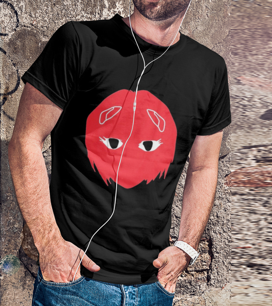 Otaku Desu Mobb Stay At Home Mask Anime Face Red Hair Eyes T-Shirt