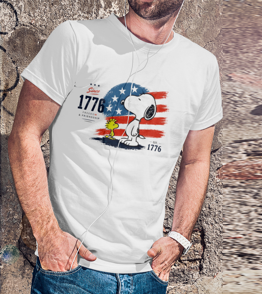 Snoopy Woodstock American Flag Freedom Friendship Since 1776 T-Shirt
