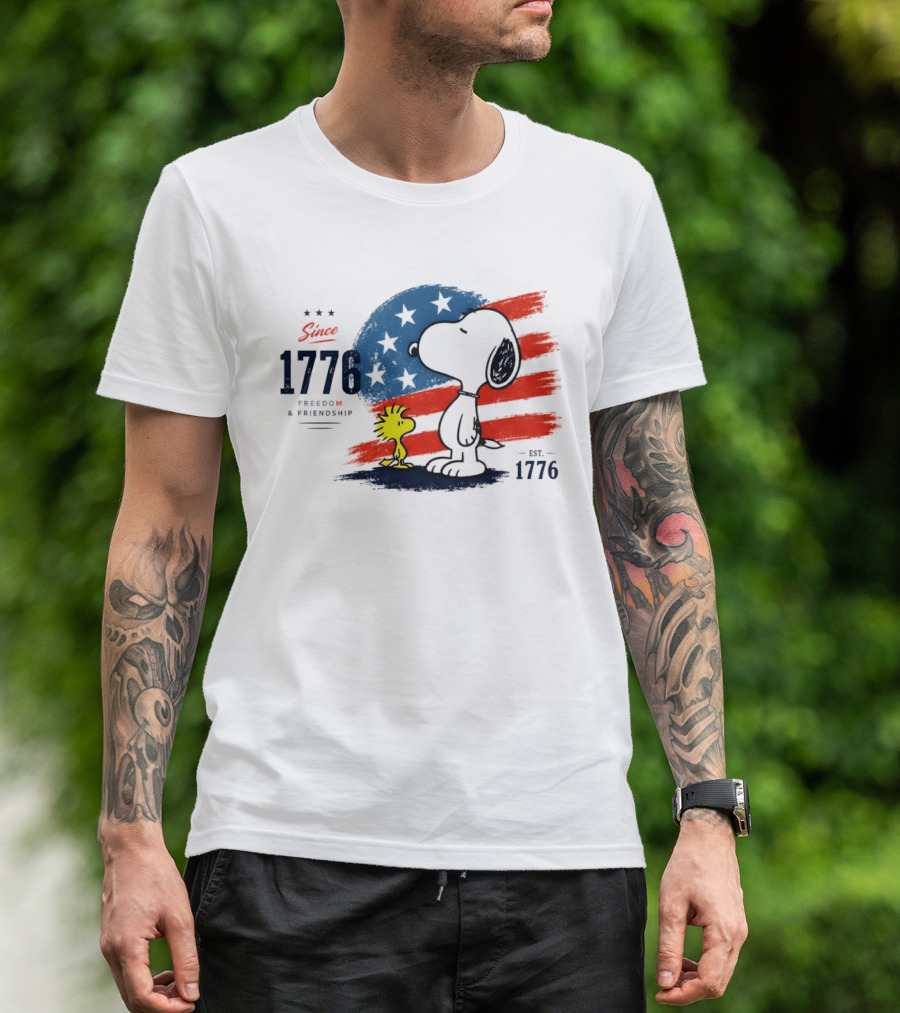 Snoopy Woodstock American Flag Freedom Friendship Since 1776 T-Shirt