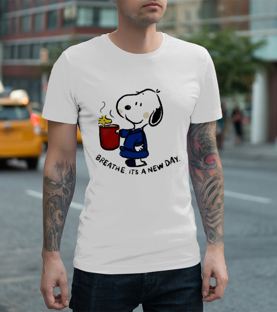 Snoopy And Woodstock Breathe It's A New Day Coffee Relaxation T-Shirt