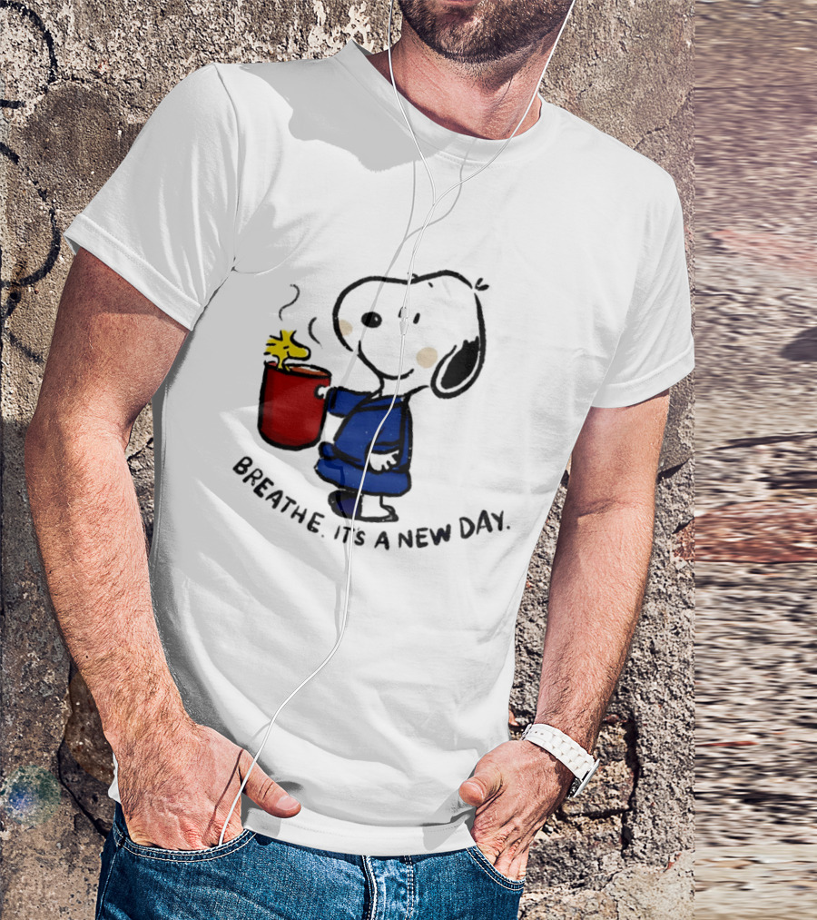 Snoopy And Woodstock Breathe It's A New Day Coffee Relaxation T-Shirt