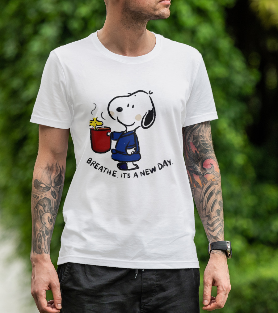 Snoopy And Woodstock Breathe It's A New Day Coffee Relaxation T-Shirt