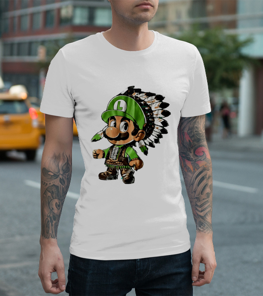 Luigi Green Hat Native American Headdress T-Shirt