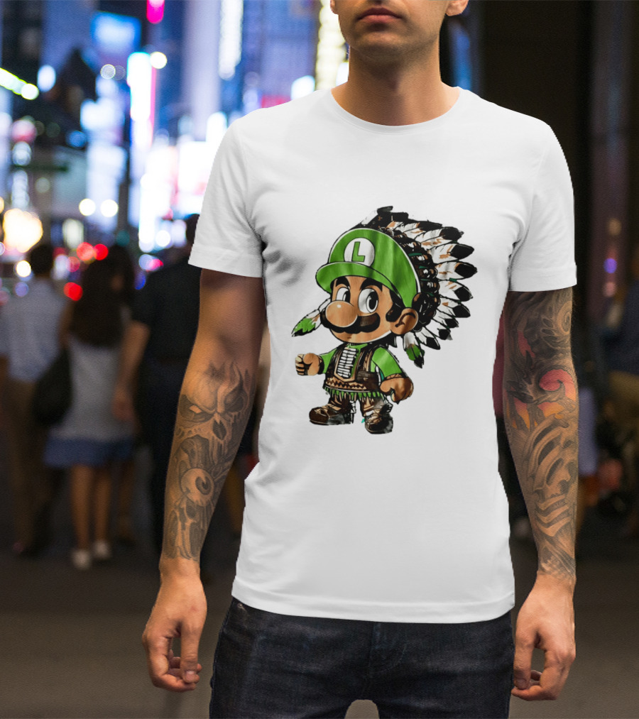 Luigi Green Hat Native American Headdress T-Shirt