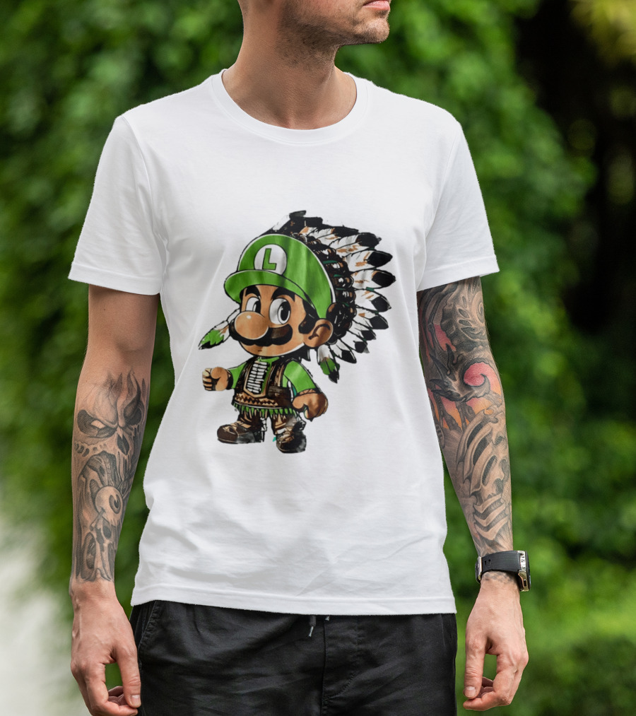 Luigi Green Hat Native American Headdress T-Shirt