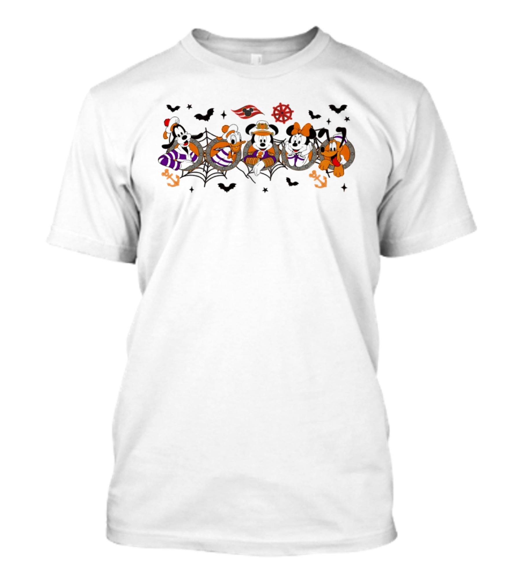 Mickey And Friends Halloween Cruise Disney Goofy Pluto Minnie Donald Bats Anchors T-Shirt