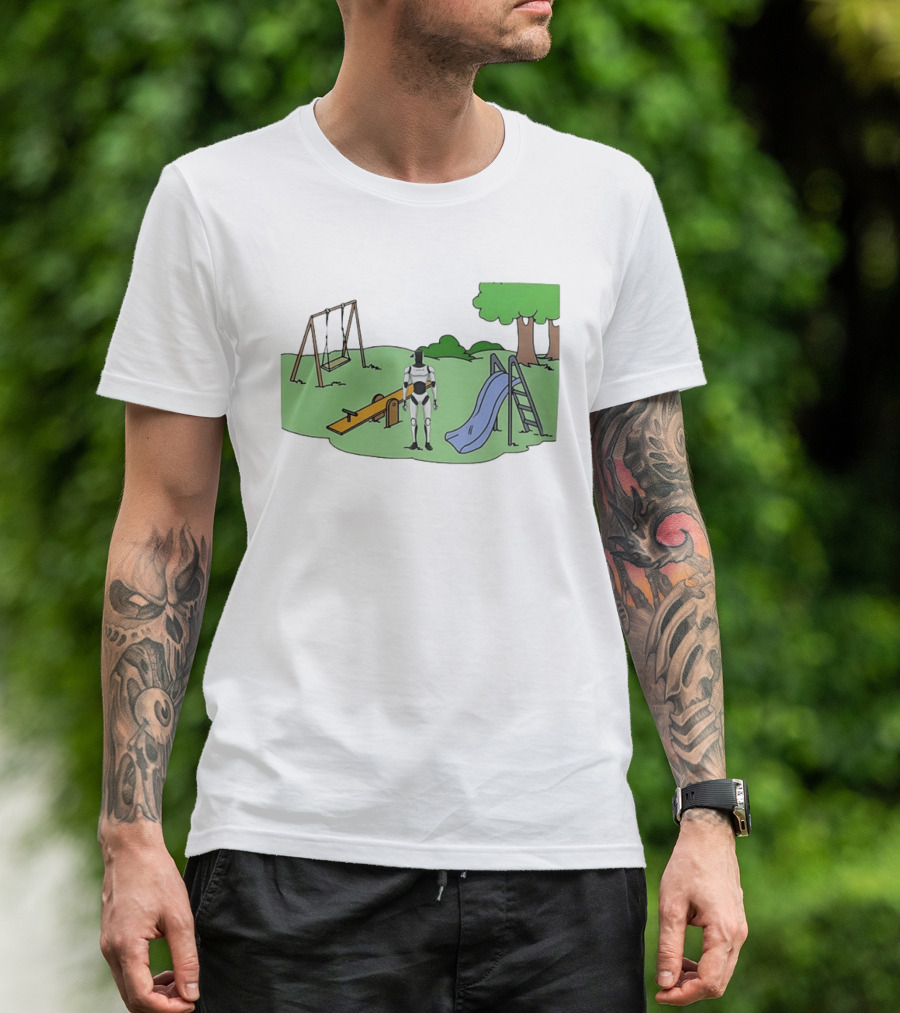 Optimus Tesla Robot In Playground Park With Swings And Slide T-Shirt