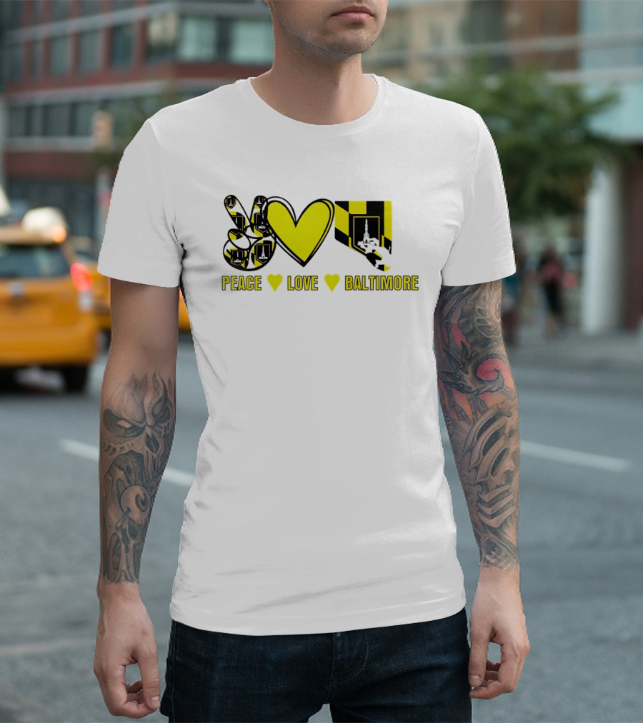Peace Love Baltimore Maryland Flag Charm City T-Shirt