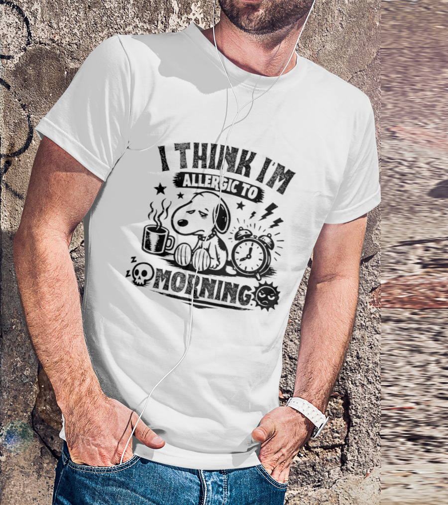 I Think I'm Allergic To Morning Snoopy Coffee Alarm Stars Lightning T-Shirt