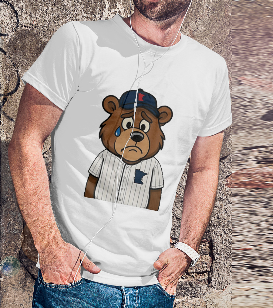 Sad Minnesota Bear With Baseball Jersey And Cap T-Shirt