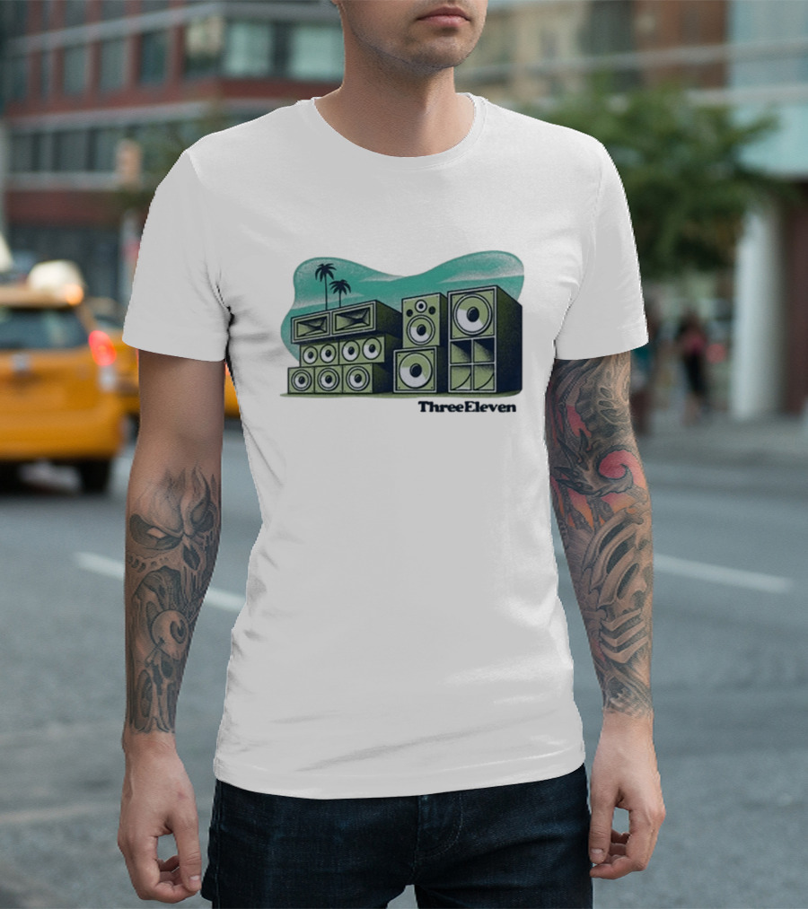 Three Eleven Soundsystem Beach Palm Trees Speaker Stacks T-Shirt