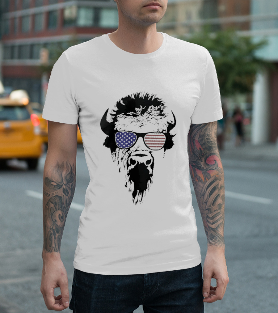American Buffalo Patriotic Sunglasses Flag T-Shirt
