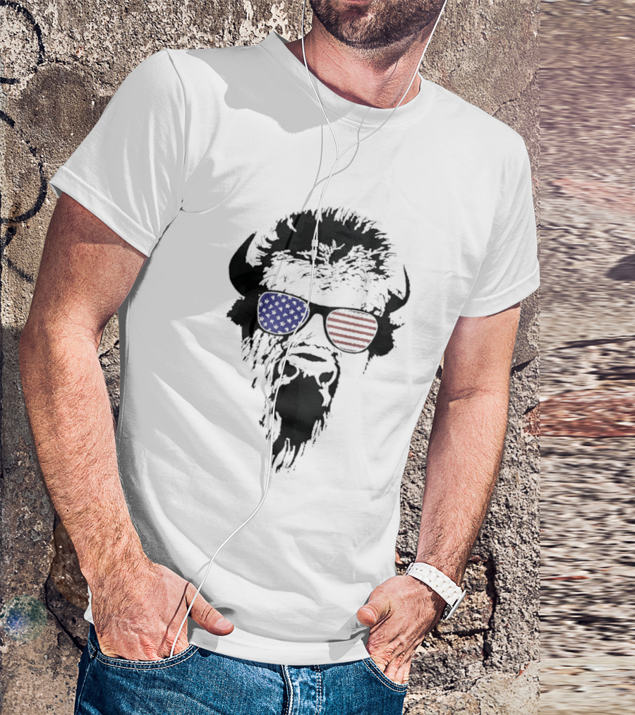 American Buffalo Patriotic Sunglasses Flag T-Shirt