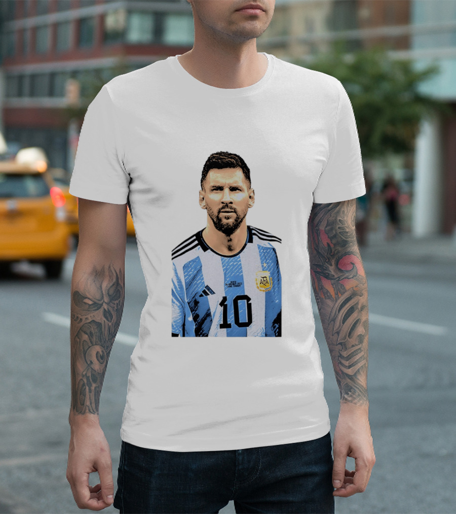 Lionel Messi Argentina 10 AFA Blue White Stripes Football Star T-Shirt
