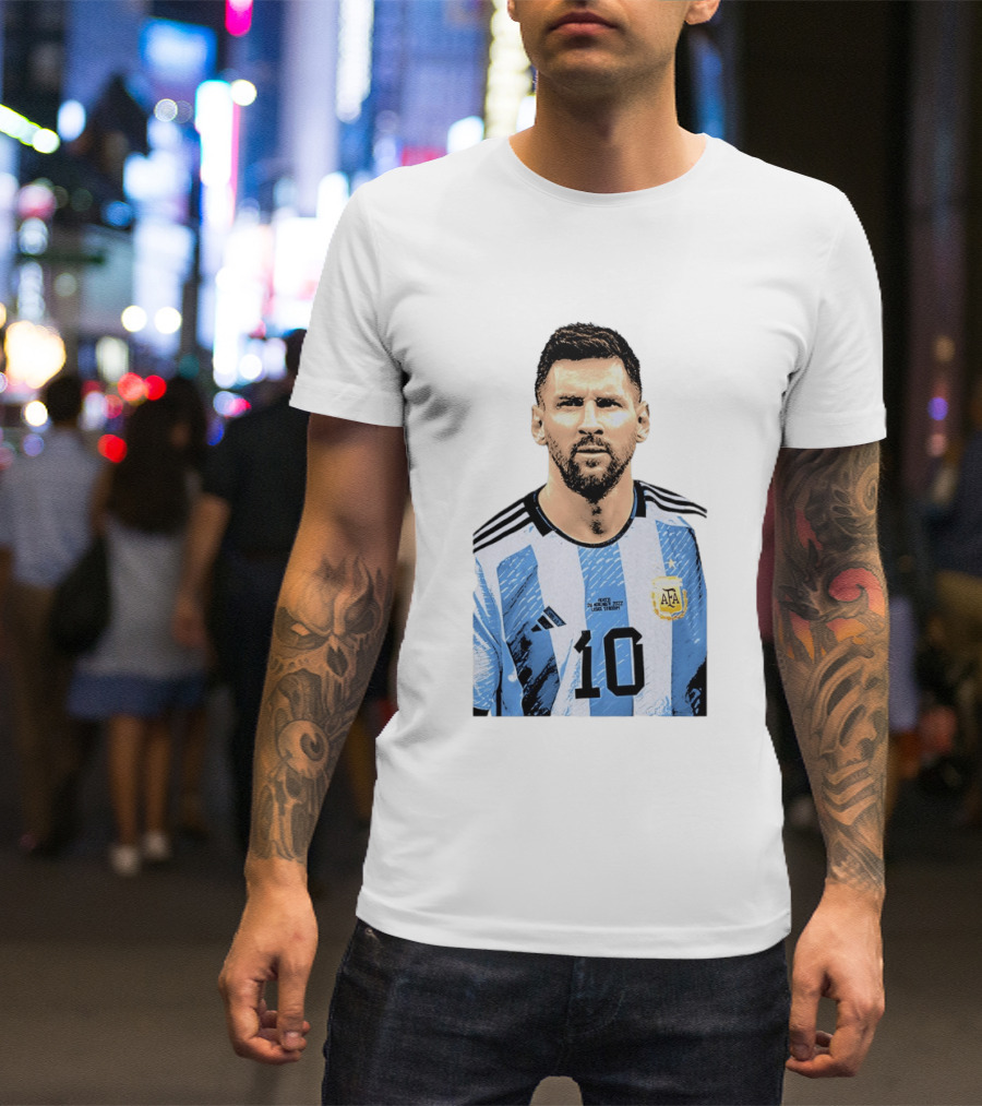 Lionel Messi Argentina 10 AFA Blue White Stripes Football Star T-Shirt