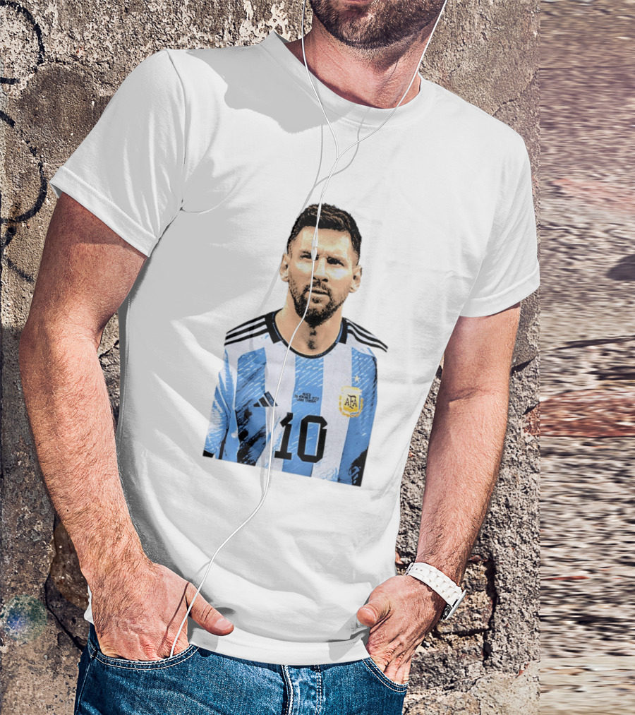 Lionel Messi Argentina 10 AFA Blue White Stripes Football Star T-Shirt
