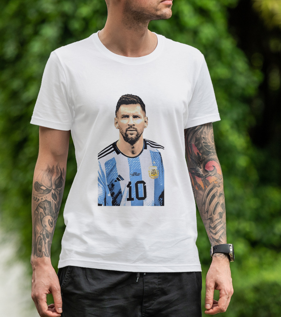 Lionel Messi Argentina 10 AFA Blue White Stripes Football Star T-Shirt