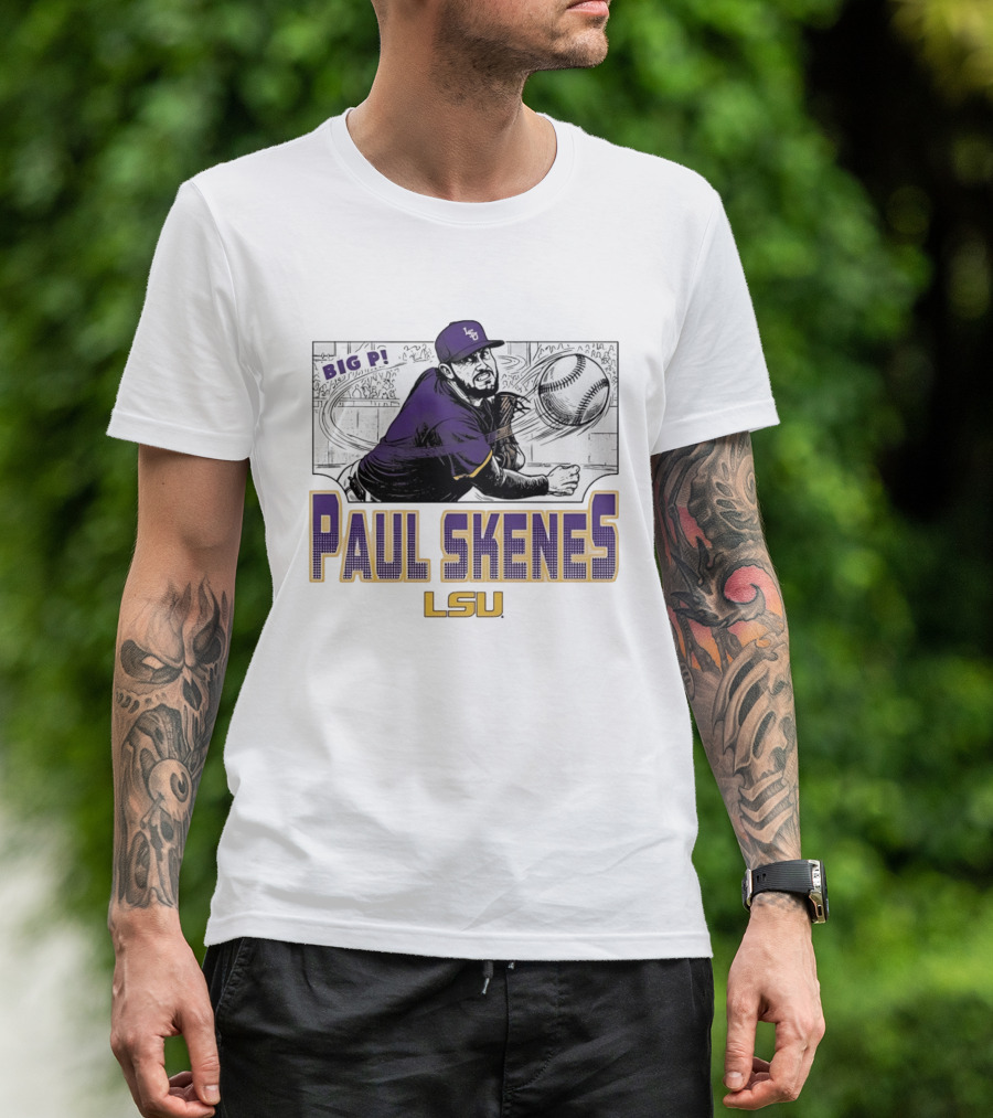 LSU Tigers Paul Skenes Big P Baseball Comic T-Shirt