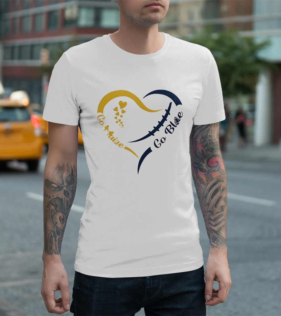 Michigan Wolverines Heart Go Maize Go Blue Football T-Shirt