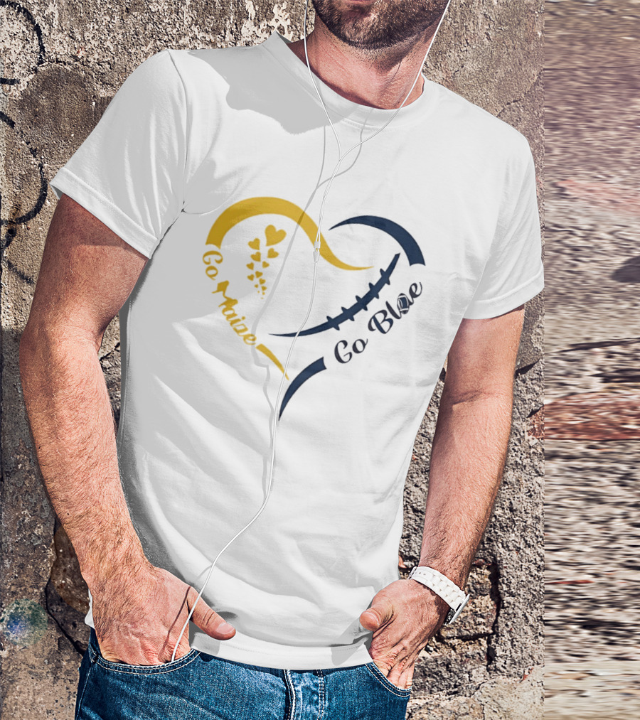 Michigan Wolverines Heart Go Maize Go Blue Football T-Shirt