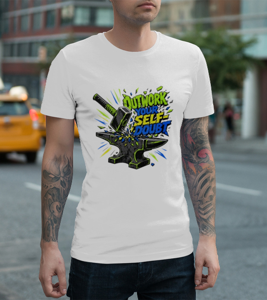 Outwork Your Self Doubt Inspirational Hammer And Anvil Motivational T-Shirt