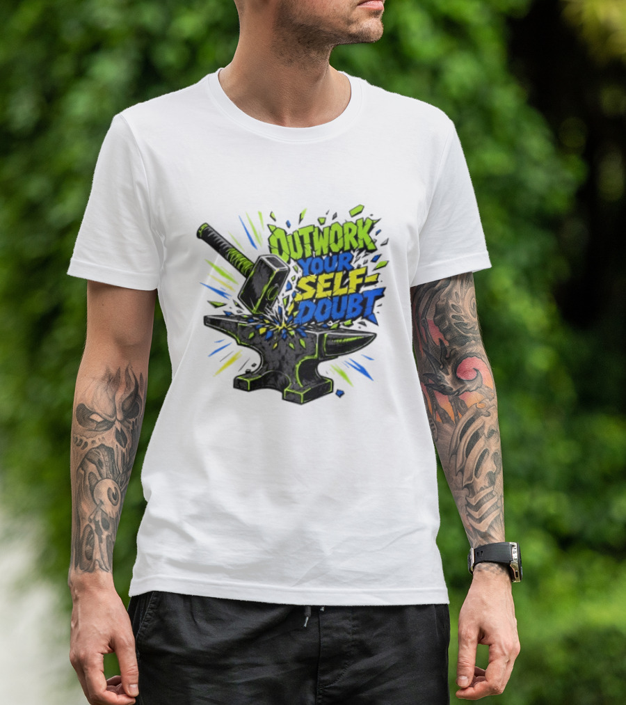 Outwork Your Self Doubt Inspirational Hammer And Anvil Motivational T-Shirt