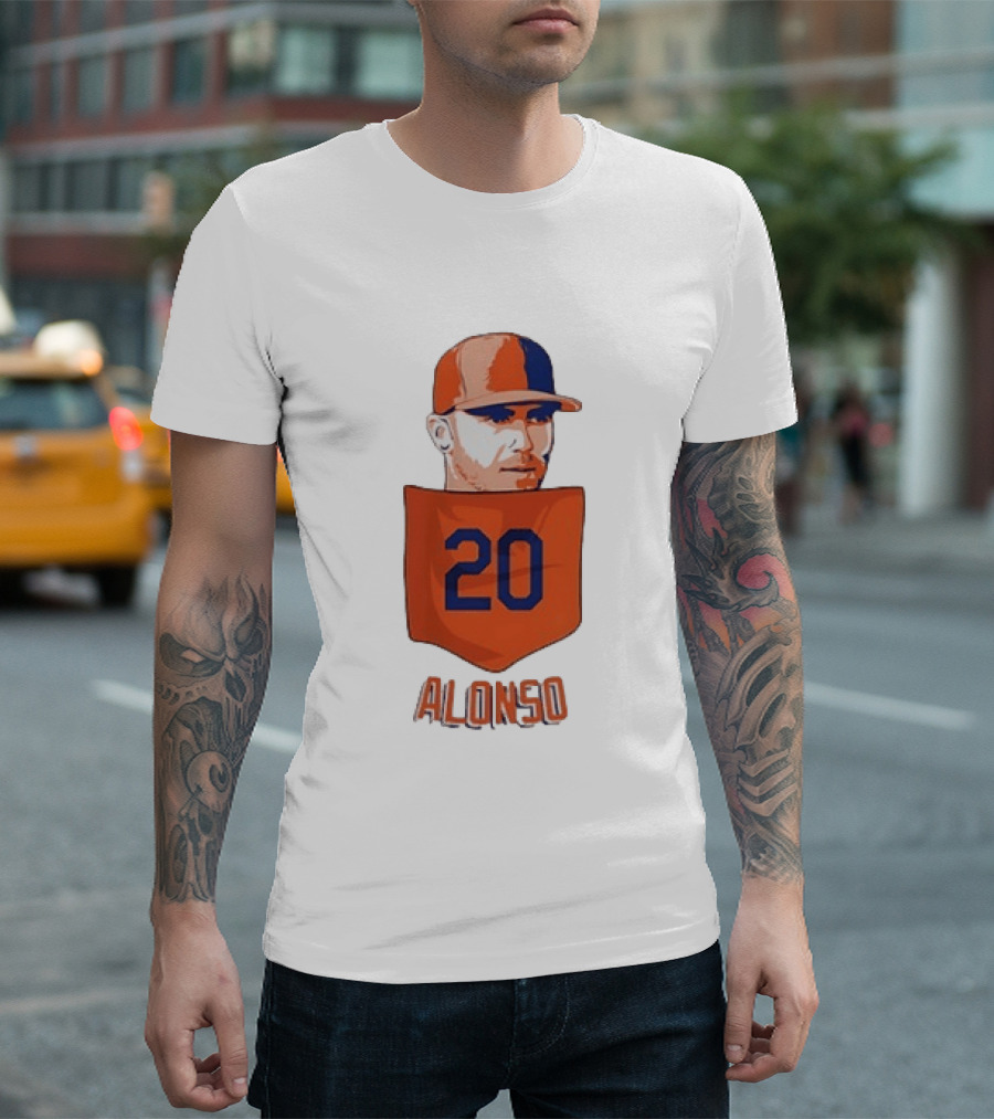Pete Alonso 20 New York Mets MLB Baseball Pocket T-Shirt