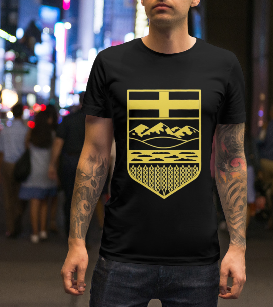 Alberta Stands Free Canada Provincial Emblem Mountains Crest T-Shirt