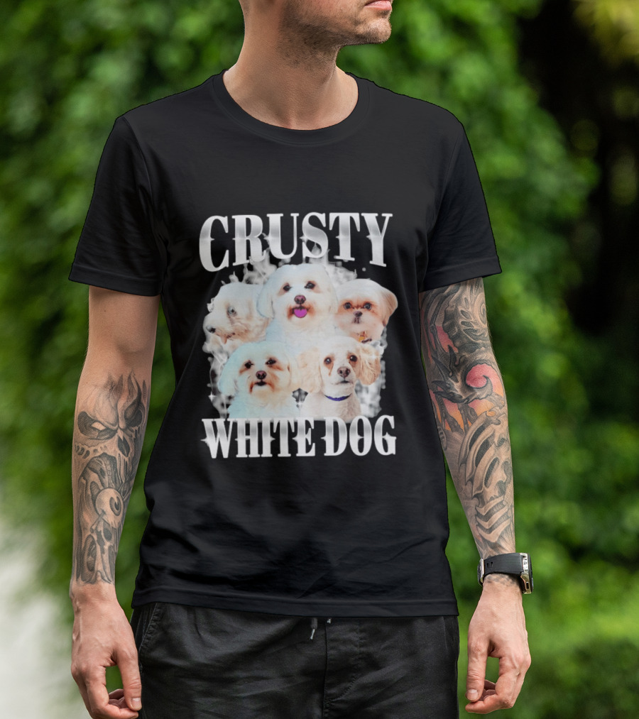 Crusty White Dog Collage 90s Bootleg Vintage Style Nostalgia T-Shirt