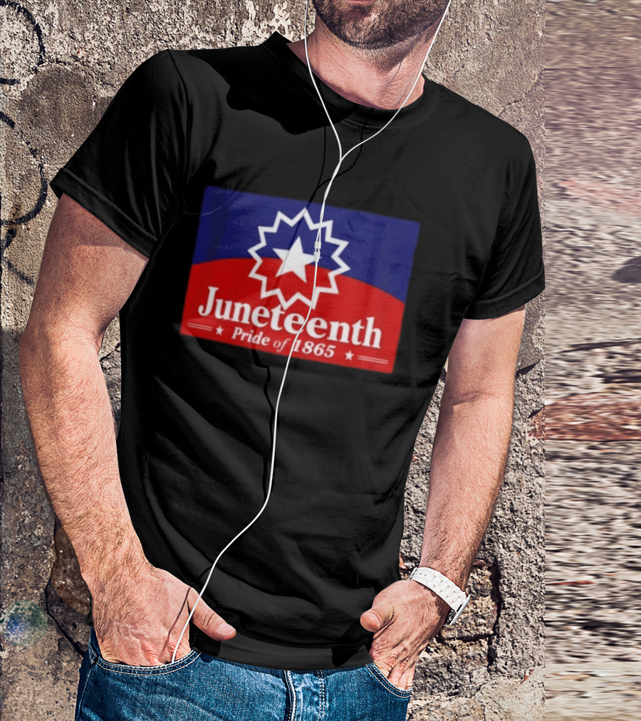 Juneteenth Pride Of 1865 Starburst Symbol On Red And Blue T-Shirt