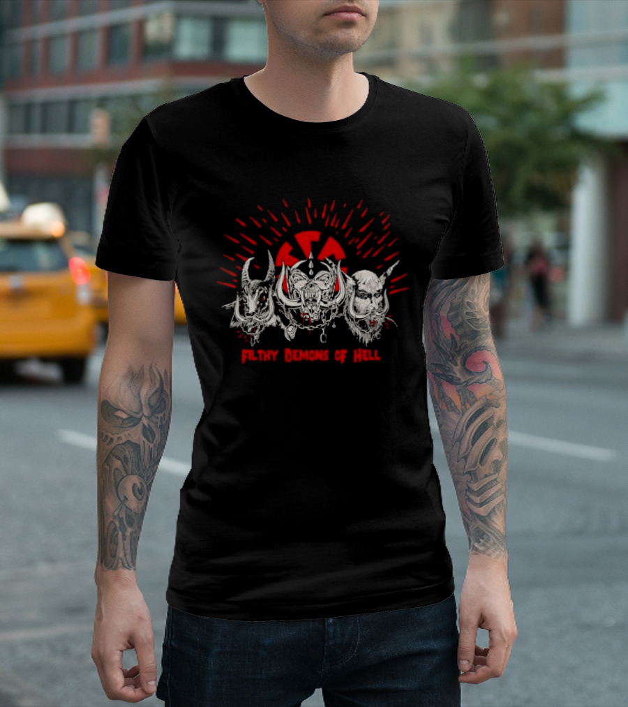 Filthy Demons Of Hell Heavy Metal Satanic Skulls And Radiation T-Shirt