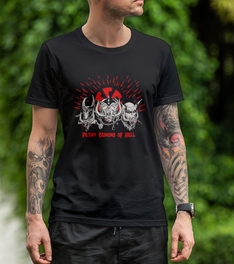 Filthy Demons Of Hell Heavy Metal Satanic Skulls And Radiation T-Shirt