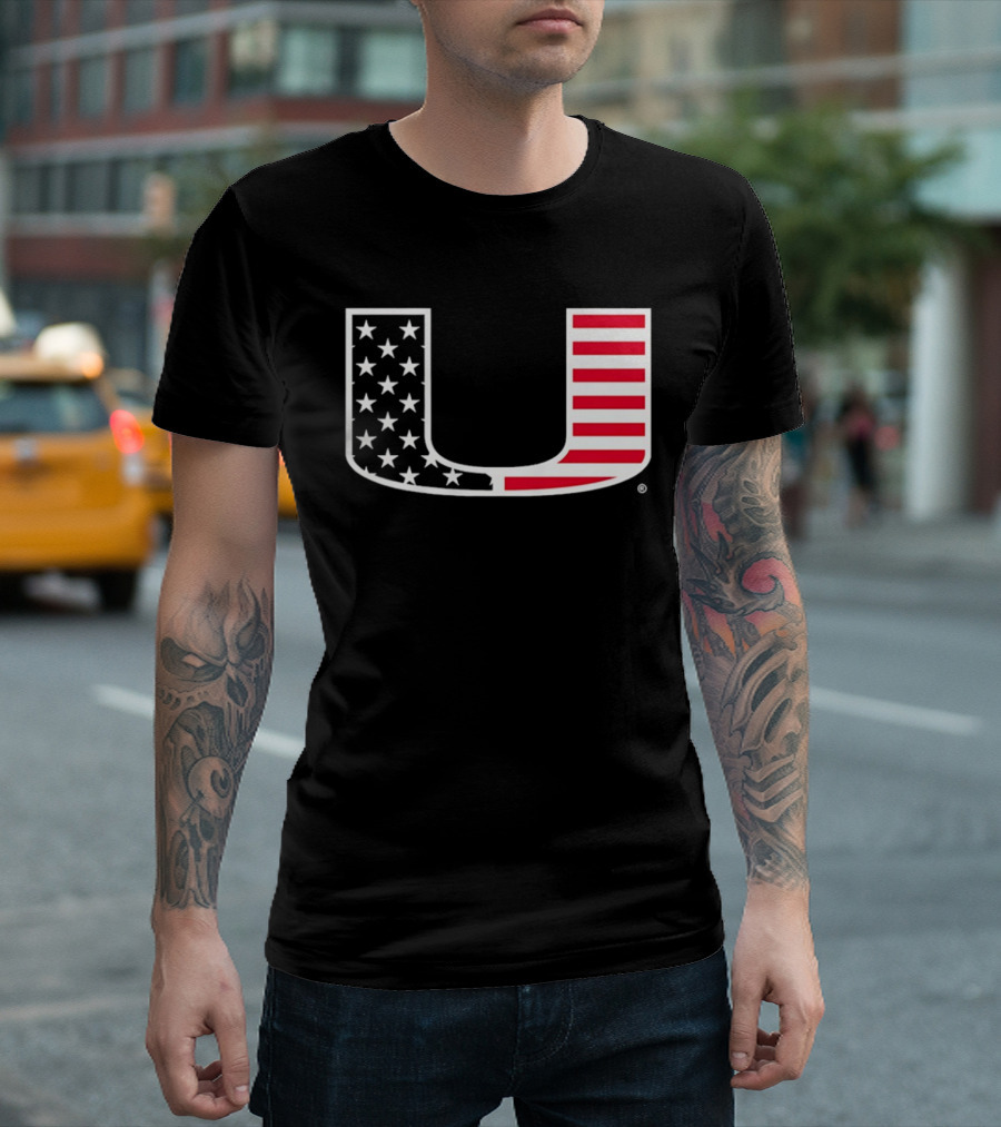 Stars And Stripes Miami Hurricanes U American Flag T-Shirt