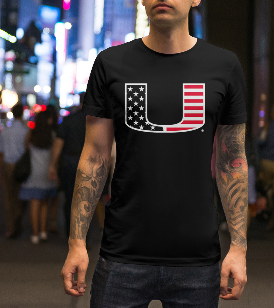 Stars And Stripes Miami Hurricanes U American Flag T-Shirt