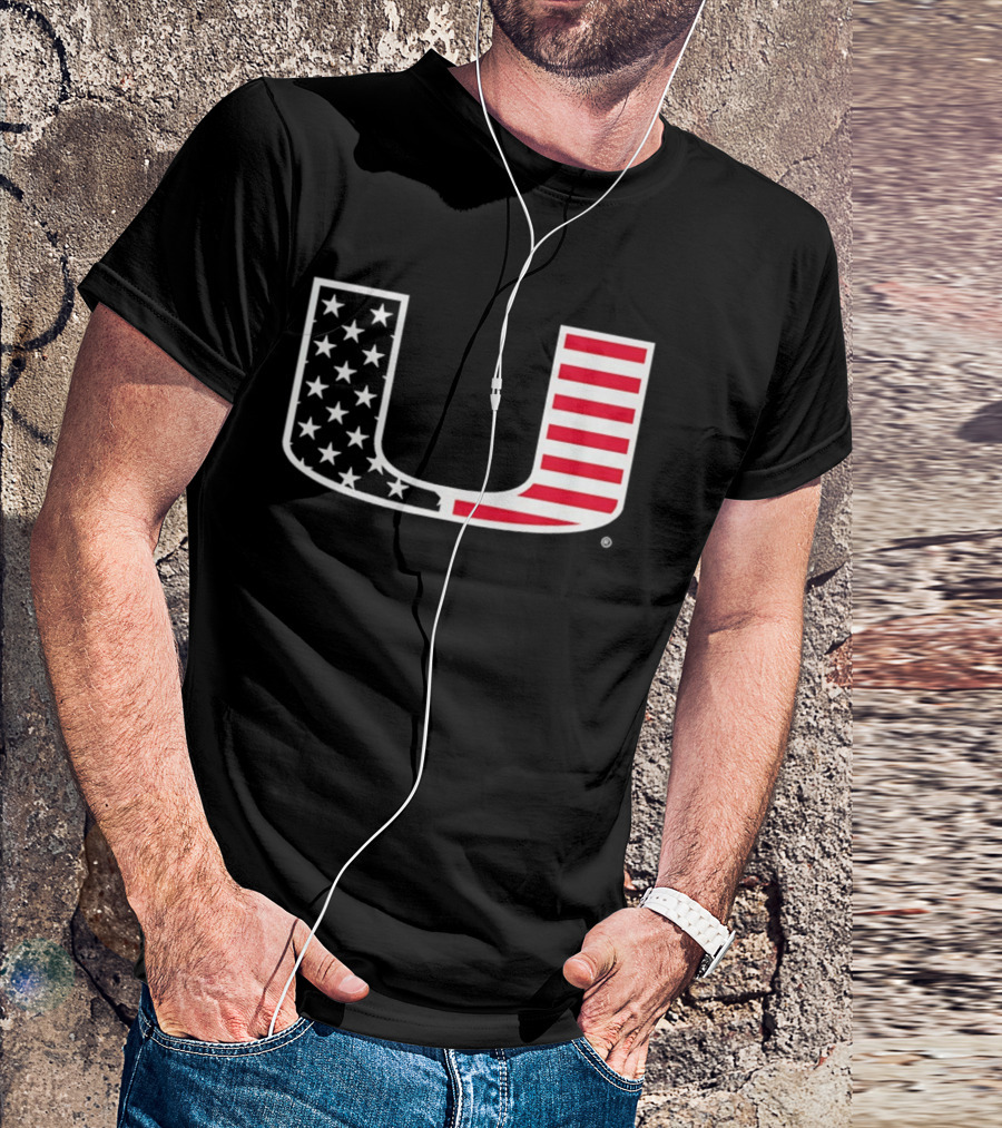 Stars And Stripes Miami Hurricanes U American Flag T-Shirt