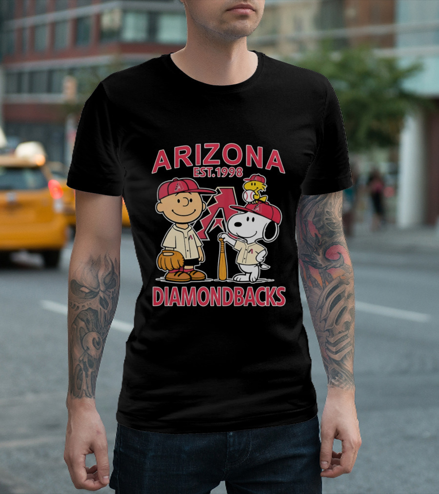 Peanuts Arizona Diamondbacks Est 1998 Charlie Brown Snoopy Woodstock Baseball Collaboration T-Shirt