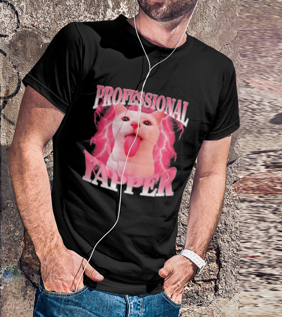 Professional Yapper Cat Pink Lightning Tongue Out T-Shirt
