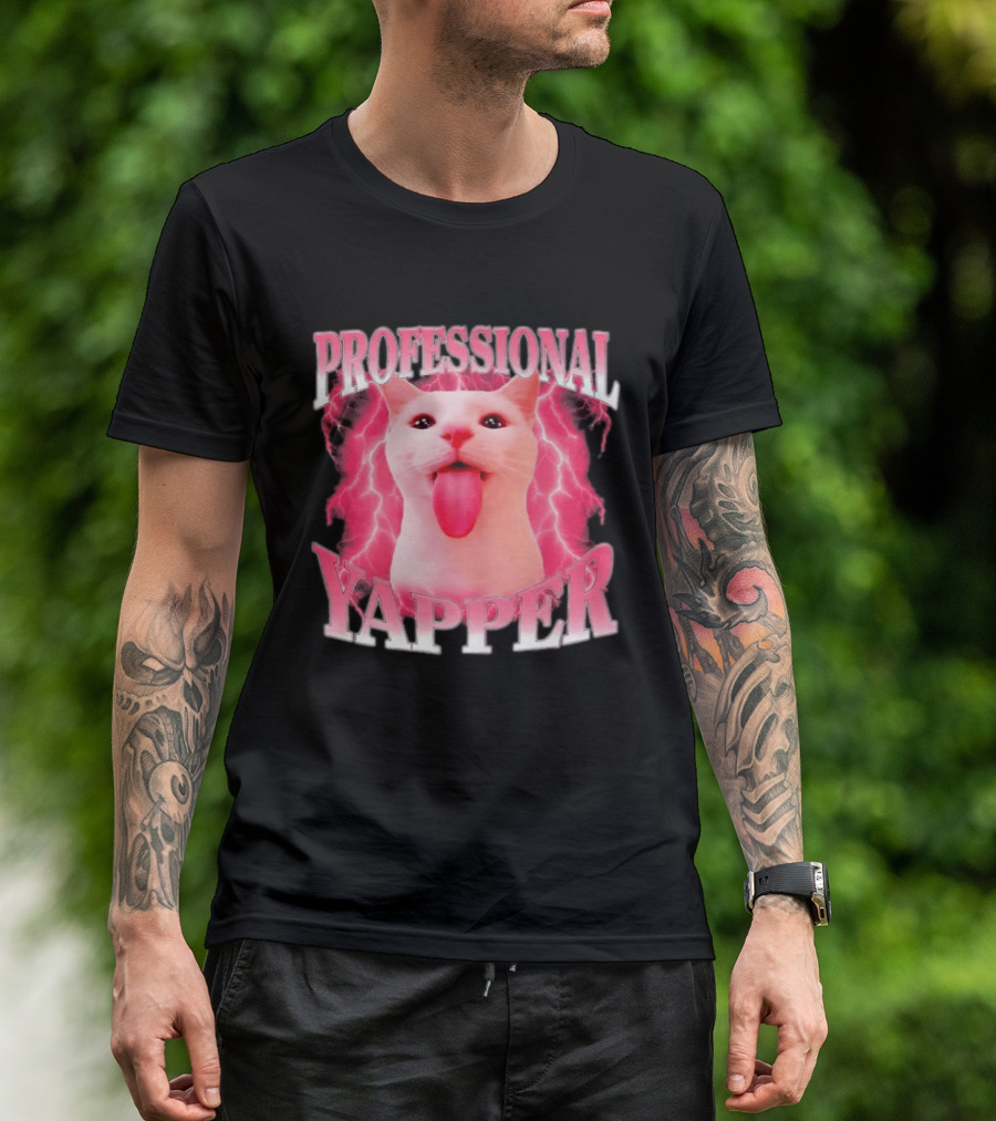 Professional Yapper Cat Pink Lightning Tongue Out T-Shirt