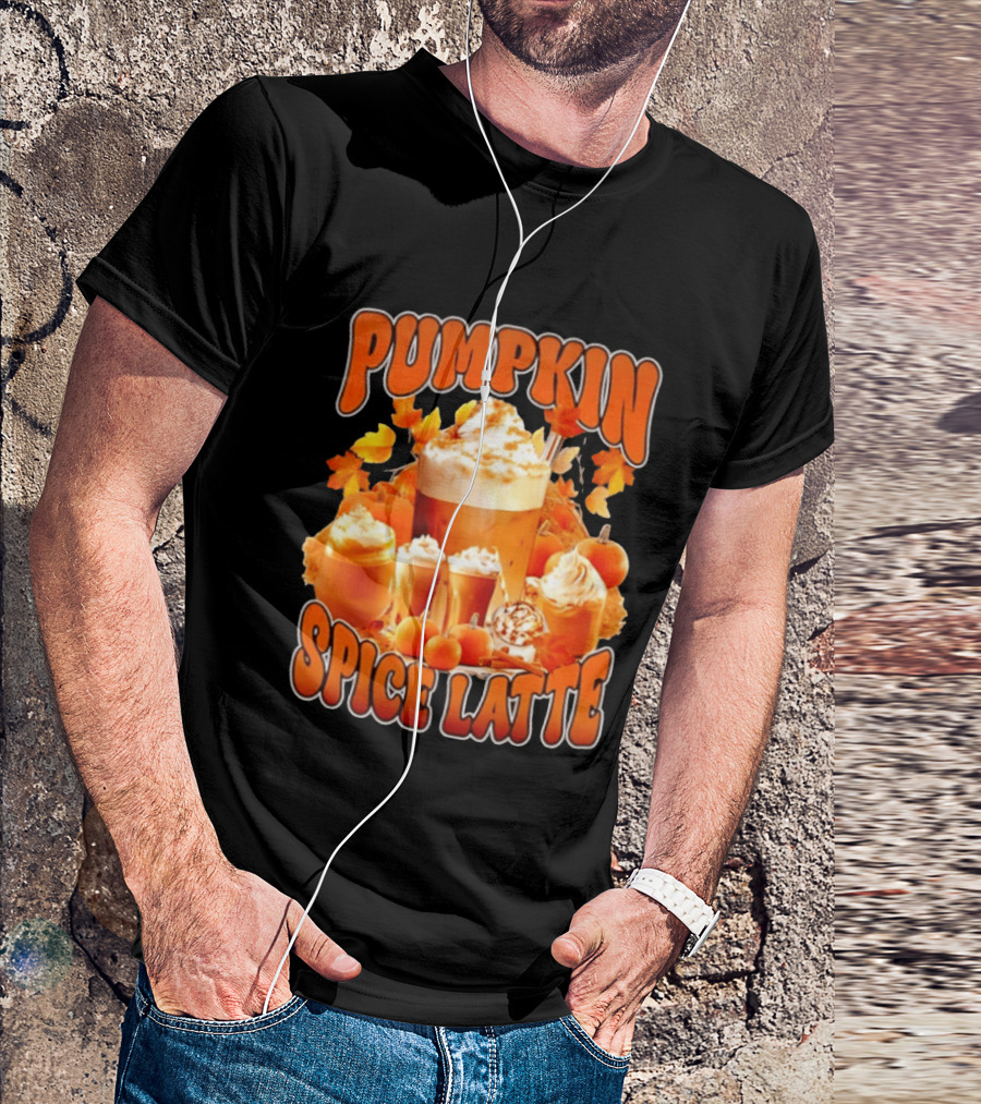 Pumpkin Spice Latte Fall Autumn Halloween Beverage With Whipped Cream And Leaves T-Shirt