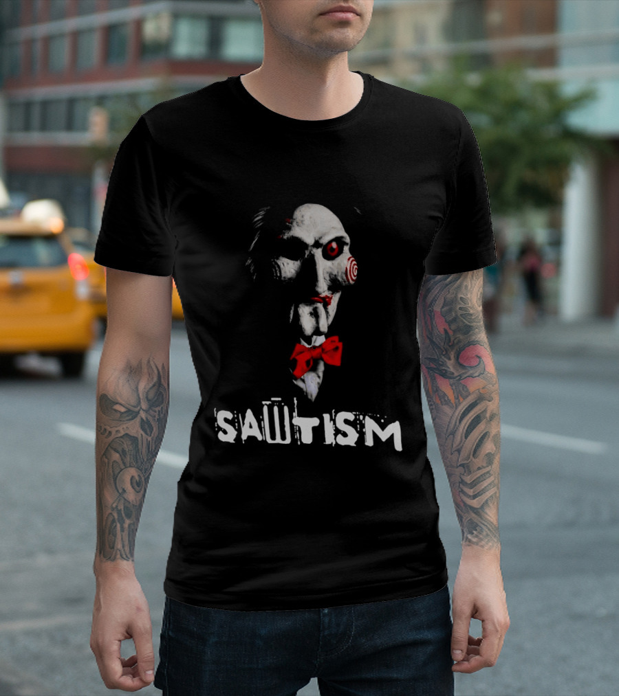 Sawtism Billy Puppet Jigsaw Horror Dark Humor T-Shirt