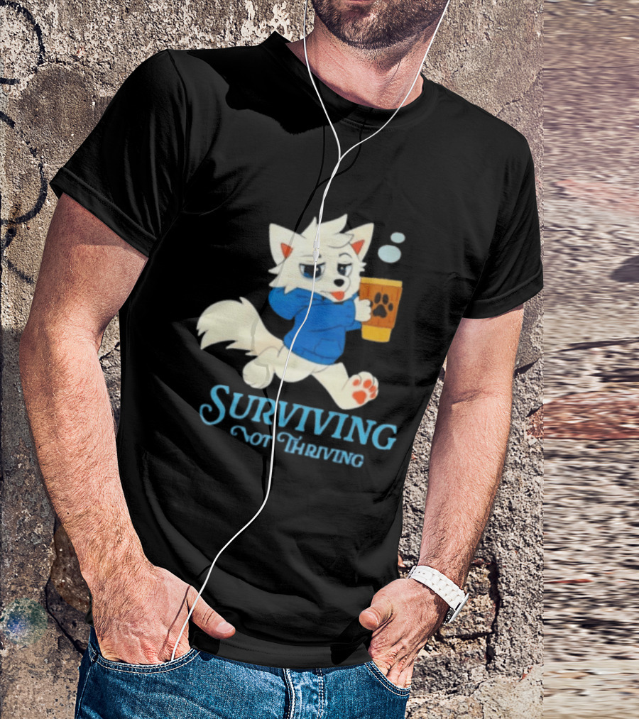 Surviving Not Thriving Cute Fox Coffee Paw Print T-Shirt