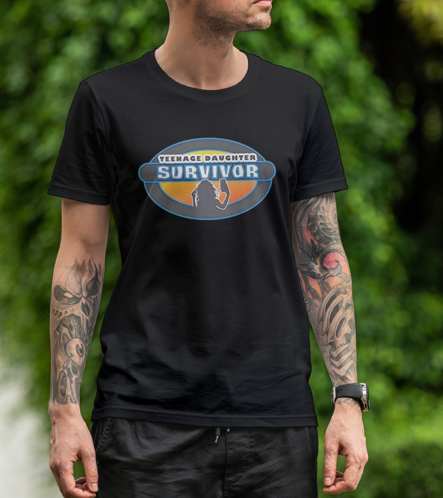 Teenage Daughter Survivor Parenting Humor Selfie Silhouette Sunset Oval T-Shirt
