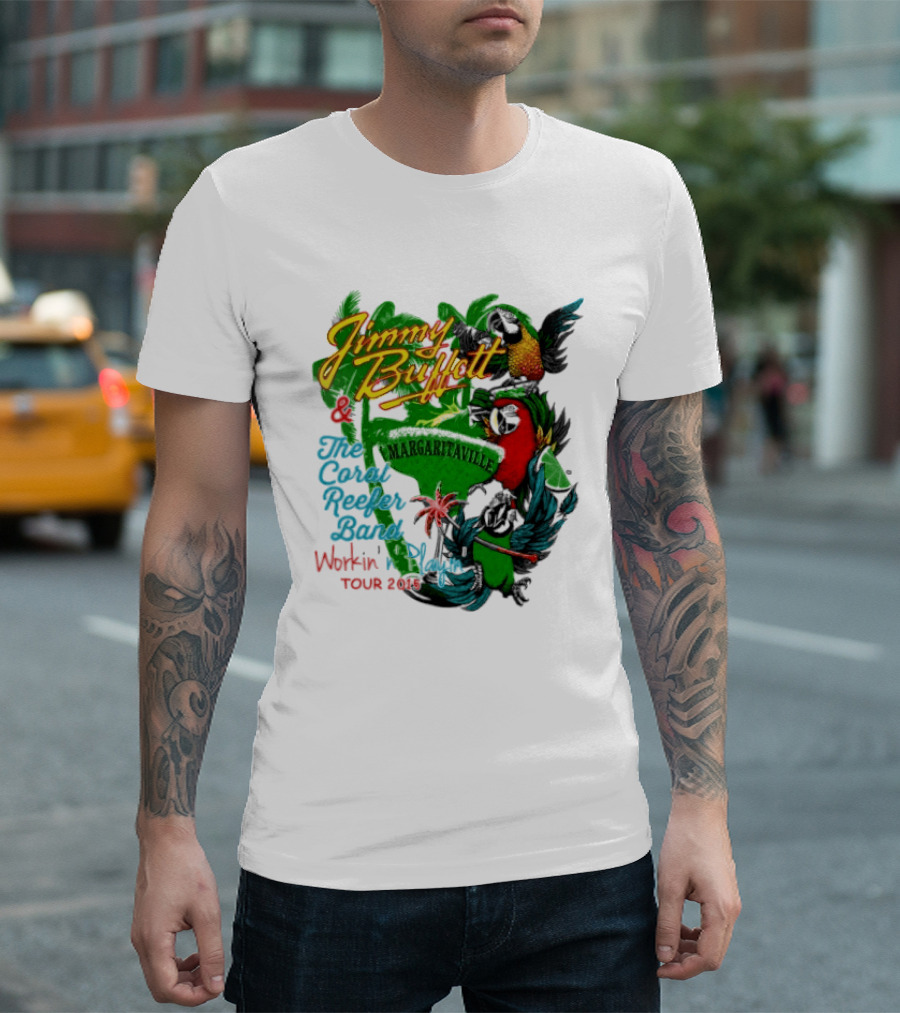 Jimmy Buffett Margaritaville Workin' And Playin' Tour 2015 Coral Reefer Band T-Shirt