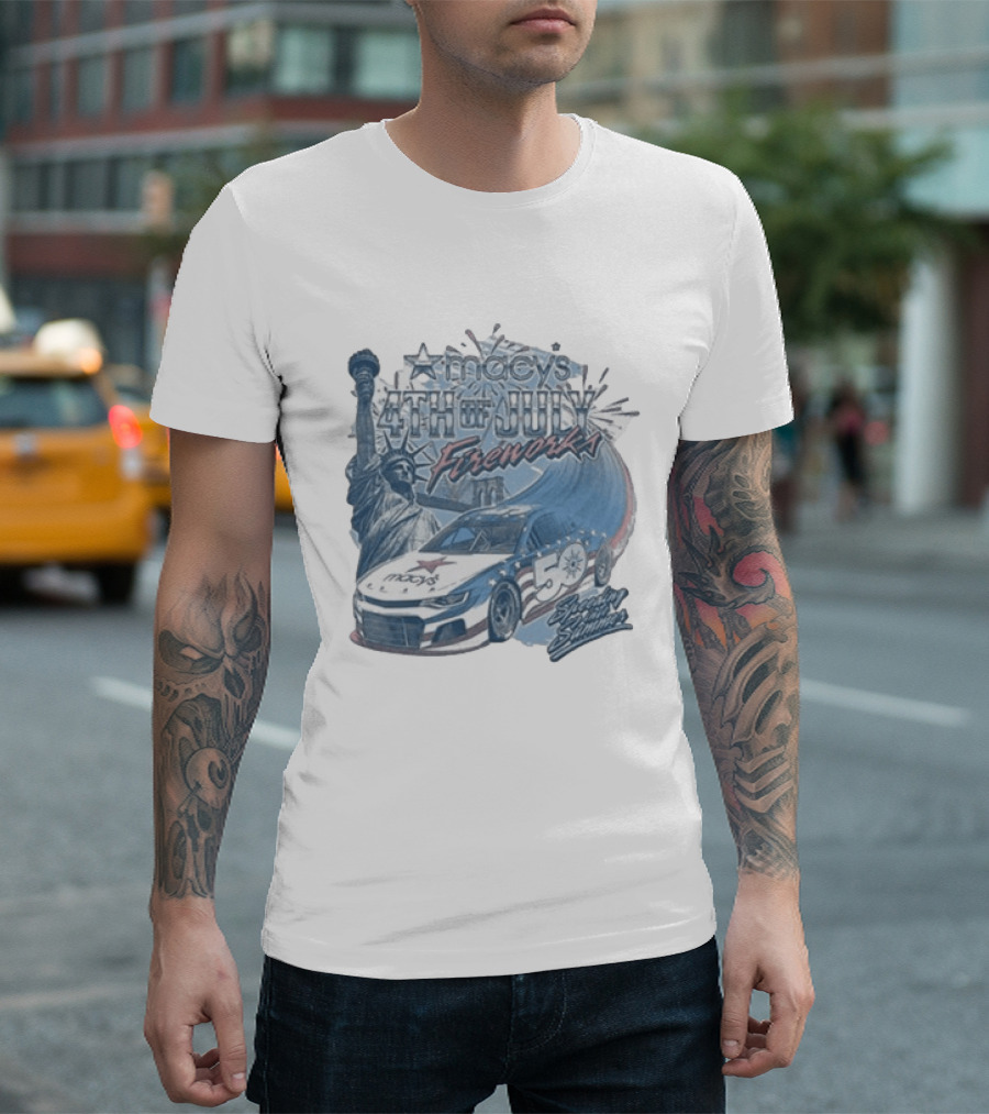 Macy's 4th Of July Fireworks 50 Statue Of Liberty And Race Car T-Shirt